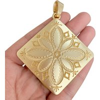 1 x Large Boho Bohemia Flower Square Shaped Matt Gold Color Charms Pendants for Necklace Jewelry Making Accessories