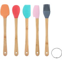 LMETJMA 5 Pack Silicone Spatula Non-Stick Min Spatulas Scrapers with Bamboo Handle Heat Resistant Silicone Spatula Set KC0428