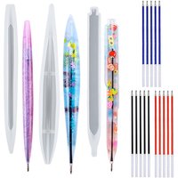 Pen Resin Mold Silicone Casting Mold Pen Shape Mold with 5 Pieces Ballpoint Refill Pens for DIY Resin Crafts Making Student Gift