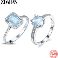 Zdadan authentische Sterling Silber Quadrat blau klar cz Fingerringe für Frauen Hochzeit Verlobung Schmuck Geschenk