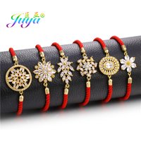 Juya Handmade Red Thread Bracelet Supplies Cubic Zirconia Flower Charm Bracelet For Women Fashion Adjustable String Bracelet
