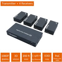 1x4 HDMI Extender Splitter 1080p Over Cat5e/Cat6 Ethernet Cable with Loopout - Up to 60m - EDID Management 1920*1080@60Hz