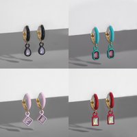 Geometric Crystal Round Teardrop Charms Pendant Drop Earrings for Women Enamel Small Circle Hoop Earrings Female Huggie Jewelry