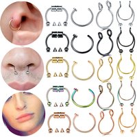 1Pc Stainless Steel Fake Nose Ring Hoop Septum Rings C Clip Lip Ring Earring for Women Fake Piercing Body Jewelry Non-Pierced