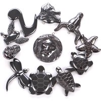 Black Natural Hematite Stone Charms Pendant Star Round Turtle Heart Animal Charms For Jewelry Making Diy Necklace Accessories