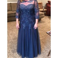 Blue Mother Of The Bride Dresses A-line 3/4 Sleeves Tulle Appliques Plus Size Long Wedding Party Dress Mother Dresses Customized