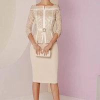 3/4 Sleeves Mother Of The Bride Dresses Knee Length Lace Pearls Plus Size Short Groom Mother Dresses For Wedding Customized