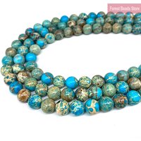 Light Blue Imperial Jaspers Sea Sediment Turquoise Natural Stone Round Beads Diy Bracelet for Jewelry Making 15"Strand 6 8 10MM