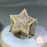 925 Silver Classic Yellow Gold Five Star Zircon Ring For Women & Men Big Ring Party Birthday Jewelry Gift