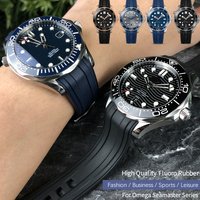 20mm 21mm 19mm High Quality Fluorous Rubber Silicone Watch Band Belt Fit For Omega New Seamaster 300 Black Blue Soft Strap