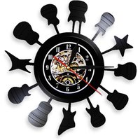 Different Music Instrument Guitar Kit Theme Vinyl Record Wall Clock Modern Design Wall Watch For Guitar Music Collector Gift