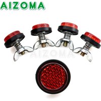 Off-road 4pc Reflective Tag Bolt Screws Rear License Plate Warning Reflector Red Safety Lens For Motorcycle Trunk Car Scooter