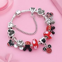 Disney Dropshipping Classic Hot Red Crystal Mickey Minnie Charm Bracelet Silver Color Cartoon Animal Heart Bead Bracelet Pulsera