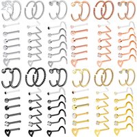 ZS 6-34pcs/Lot Heart Round Nose Piercing Ring Set Stainless Steel Crystal Nose Stud Pack L Shape Nose Nails Piercing Jewelry 20g