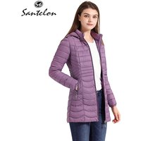 SANTELON – Parka longue et chaude pour femme, manteau bouffant ultraléger rembourré avec capuche amovible, vêtements d'extérieur légers