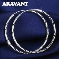Aravant 925 Silver 35MM 50MM Round Circle Hoop Earrings For Women Fashion Jewelry Gifts