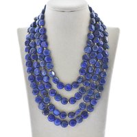 Z10076 Natural 4Row 19" 12mm Blue lapis lazuli Coin Necklace CZ