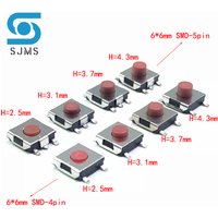 20/100PCS/LOT 6*6*2.5 / 3.1 / 3.7 / 4.3 mm SMD Switch 4 / 5 Pin feet Touch Micro Switch Push Button Switches Red 6X6 Tact Switch