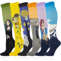 Novelty Funny Compression Socks Men Women Happy Oil Painting Shouting Mona Lisa Smile Hip Hop Nursing Compression Sock Popsocket