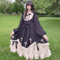 Women's Plus Size Lolita Dresses Long Sleeve Ruffles Ribbons Cross Stitch Cute Sweet Doll Collar Bows Prom Halloween Costume
