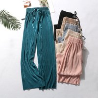 2025 Women's Pleated Loose Ice Silk Korean Casual Cropped Pants Wide Leg Trouse Home Classic Sports Wear Girls Clothes Black Top