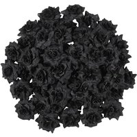 50pcs Simulation Silk Rose Flower Heads For Hat Clothes Album Embellishment Simulation Rose Flower (Black)
