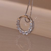Huitan Delicate Circle Shape Pendant Bridal Wedding Necklace Silver Color Shiny CZ Elegant Timeless Style Women Necklace Jewelry