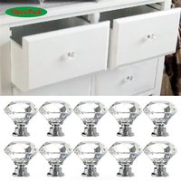 10 teile/paket 40mm Kristall Glas Knöpfe Schrank Schublade Ziehen Diamant Form Küche Schrank Tür Schrank Griffe