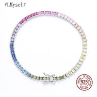 Pure Silver 17.5 CM Tennis Bracelet 4 mm Wide Square Chain With Full 2.5*2.5mm Bling Rainbow Zircon Real 925 Jewelry For Women image 4