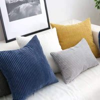 Housse de coussin en tissu velours côtelé rayé, couleur unie, 45/50/60CM, décoration de canapé-lit, taie d'oreiller classique Simple NPCJC-C