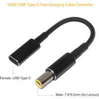 100W USB Type C PD Fast Charging Cable Cord for Lenovo ThinkPad T61 T60 T420 T430 USB-C to 7.9X5.5mm DC Power Adapter Connector