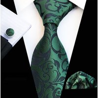 Ricnais Fashion 8cm Men's Silk Tie Set Red Green Floral Handkershief Cufflinks Necktie Suit Business Wedding Neck Ties Set Gift