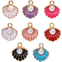 10Pcs Colorful Ocean Shell Enamel Pearl Alloy Charm Pendant Women's Bracelet Necklace DIY Jewelry Making Accessories Wholesale