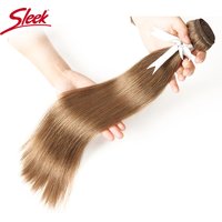 Sleek Double Drawn Silky Straight Hair Brazilian Hair Weave Bundles Color 8# 6# Brown 100% Remy Human Hair 12-24 Inches hair image 4