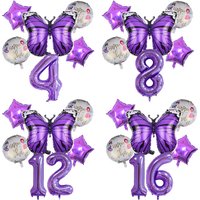 6pcs Purple Butterfly Foil Balloons Set 40inch Purple Number Helium Balloon Birthday Party Decorations Kids Baby Showers Girl