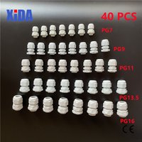 40pcs Each of 8 PG7 PG9 PG11 PG13.5 PG16 Thread Nylon Cable Gland Kit Wire Connector Waterproof Plastic Cable Gland Reducer