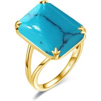 Szjinao Sterling Silver Kpop Ring For Women Unique Turquoise Rings With Gemstones Punk Silver 925 Shiny 14K Gold Plated Jewelry