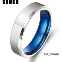 Somen 4/6/8mm Pure Titanium Men Fashion Accessories Simple Blue Silver Color Wedding Ring For Male Jewelry Anel