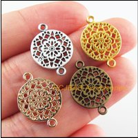 30Pcs Tibetan Silver Plated, Gold Antiqued Plated, Bronze Plated Flower Charms Connectors 14x20mm