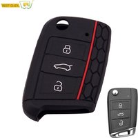 Car Silicone Key Case For VW Polo Tiguan Golf 7 2015 2016 2017 2018 2019 2020 Key Cover Keyless Fob Shell Protector
