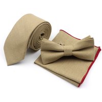 Winter Men's Designer Solid Color Linen Cotton Necktie Pocket Square Bowtie Set Skinny Red Brown Green Blue For Men Wedding Tie