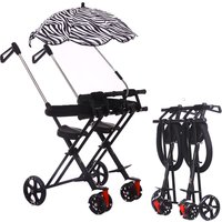 Foldable Twins Tricycle with Adjustable Back Pushbar, High Carbon Frame Portable 2 Kids Stroller, Light Cart of PU Wheel