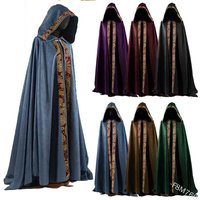 Medieval Halloween Cosplay Cloak Hooded Coat Vintage Gothic Cape Coat Long Trench Halloween Cosplay Costume Wizard Cloak