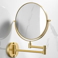 Brushed Gold Makeup Mirror Brass Bathroom Mirrors 1:3X Magnifying Cosmetic Mirror Folding Dual Side Wall Mounted Round Mirror