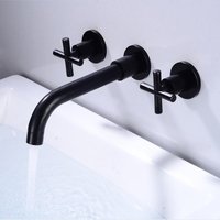 Black Brass Double Handle Wall Mounted Bathroom Sink Mixer Tap Hot & Cold Chrome Finish Faucet with White/Polished Gold Options
