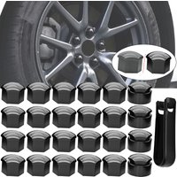 17MM 24x Wheel Center Nut Cover Lug Bolt Gray/Black Tire Cap With Removal Tool Universal For Dodge Skoda Hyundai Lexus GMC Benz