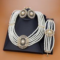 Sunspicems Gold Color Arabic Pearl Bead Choker Necklace Earring Bracelet Algeria Morocco Bridal Wedding Jewelry Sets For Women
