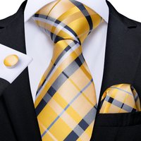 Plaid Men's Tie Set Yellow Purple Blue 100% Silk Necktie 8cm Business Wedding Tie Handkerchief Cufflinks Gift For Men DiBanGu