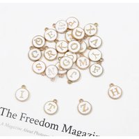 10pcs 12mm Round White Enamel Alphabet Charms Capital Letter Beads Initial Pendants For Jewelry Making DIY Bracelet Earrings