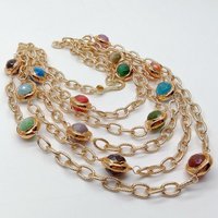 Y·YING punk 5 Strand Multi Color Cat's Eye Gold color Plated Chain Layers Necklace 19"
